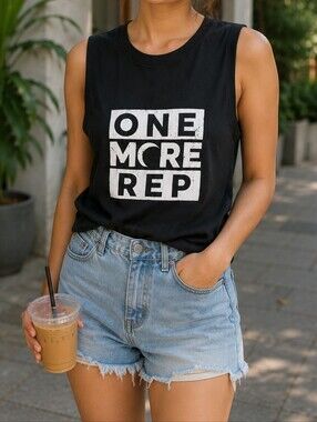 Zyia Active “One More Rep” Black Graphic Tank Top Athletic Gym Workout